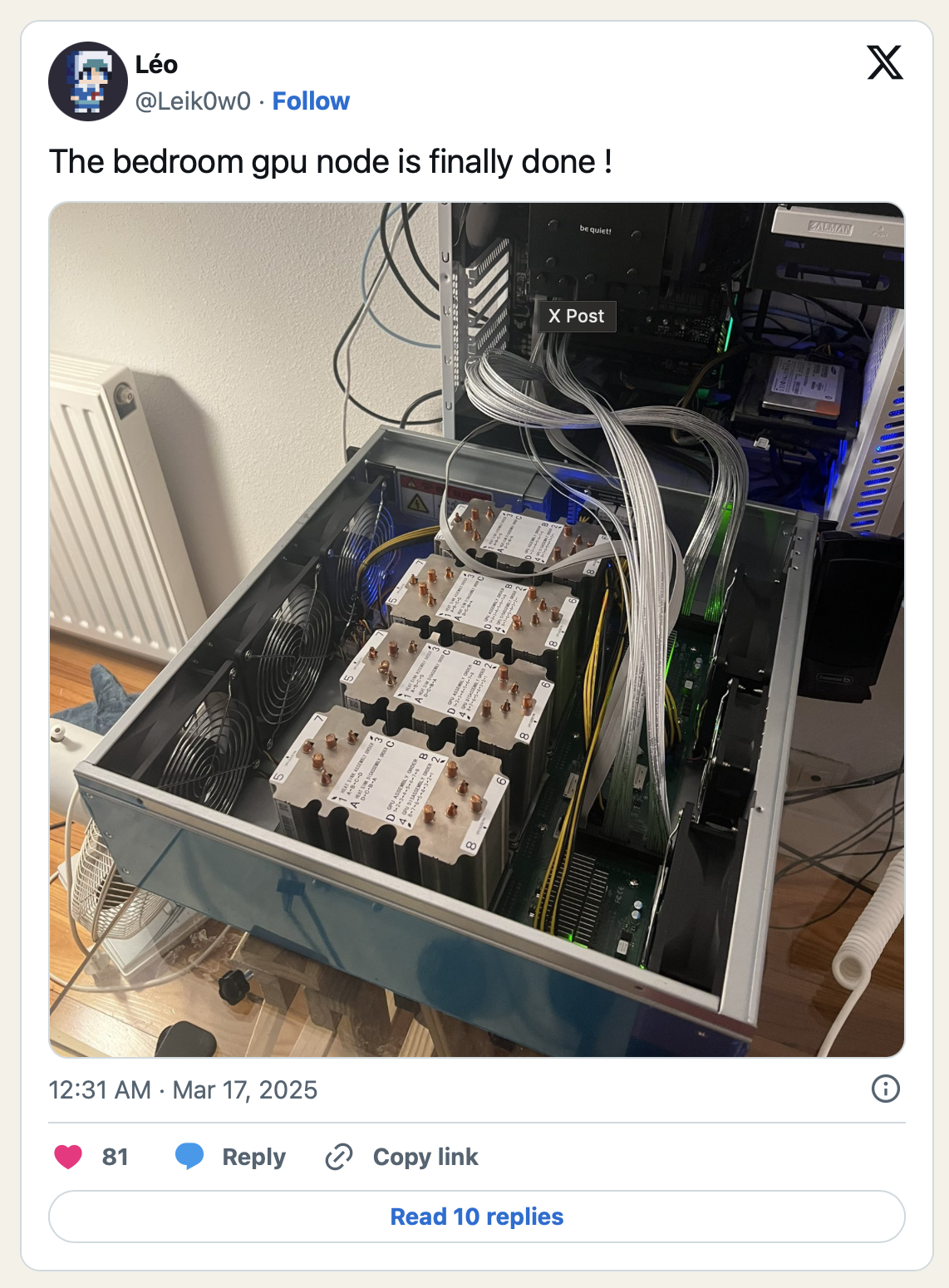 Tweet of the finished build.