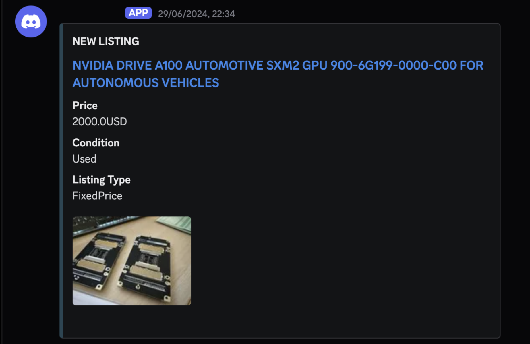 The suspicious "DRIVE A100 AUTOMOTIVE SXM2" listing